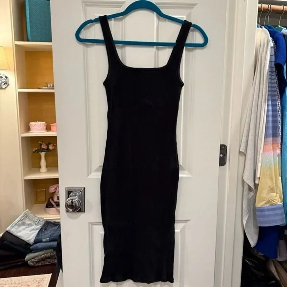 Wilfred Free Aritzia Square Neck Ribbed Mini Dress Black size XS Going Out - Picture 2 of 12